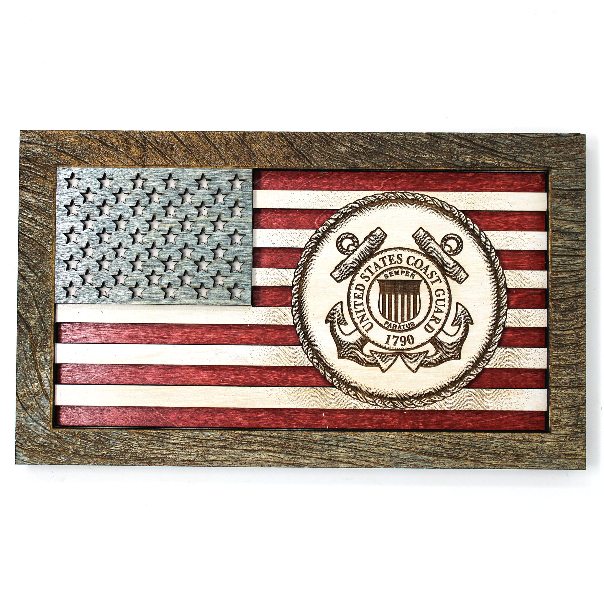 3D Wood Wall Art - Coast Guard Seal American Flag