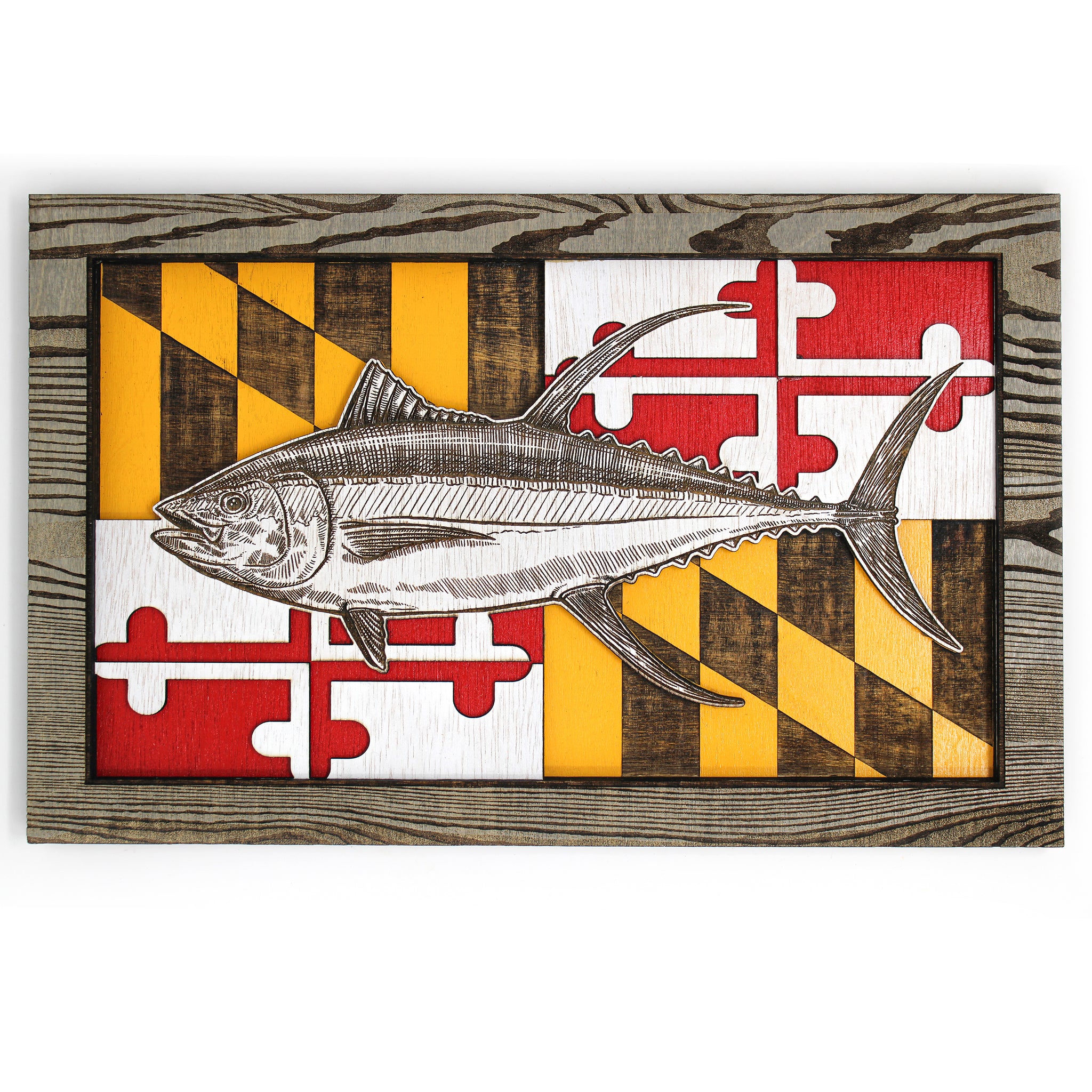 Wall Art - Yellowfin Tuna Maryland Flag 3D Wood Art
