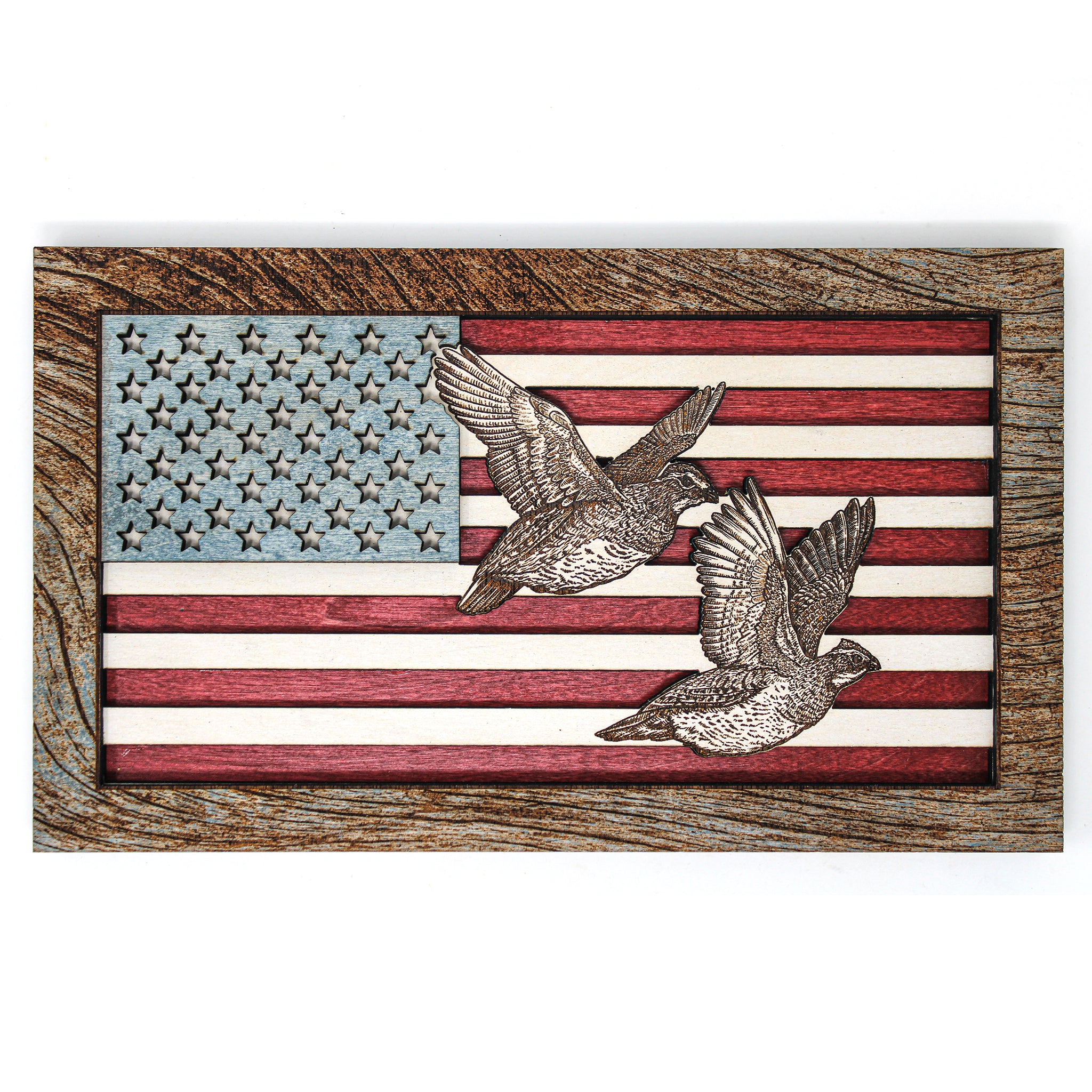 Wall Art - Quail American Flag 3D Wood Art