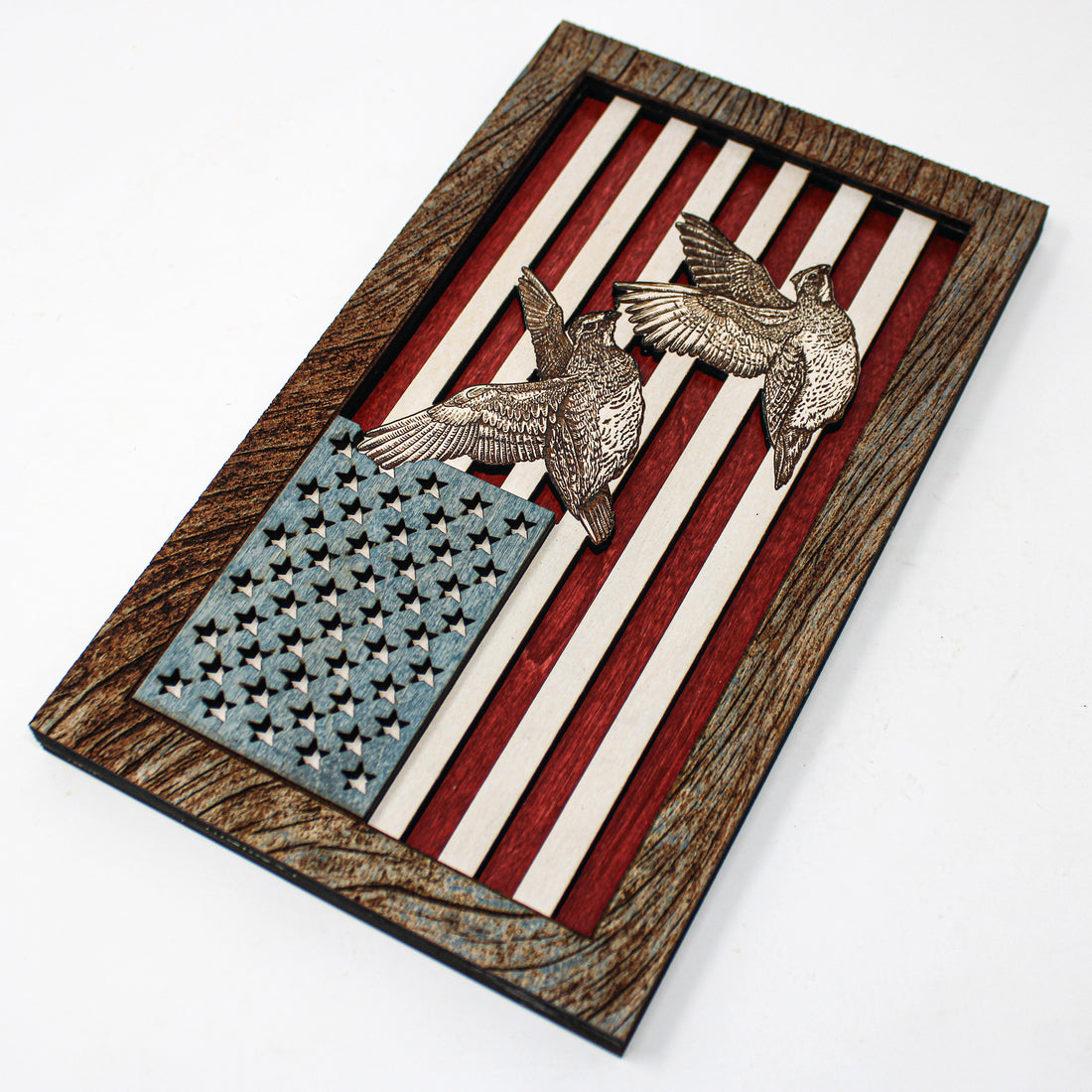 Wall Art - Quail American Flag 3D Wood Art