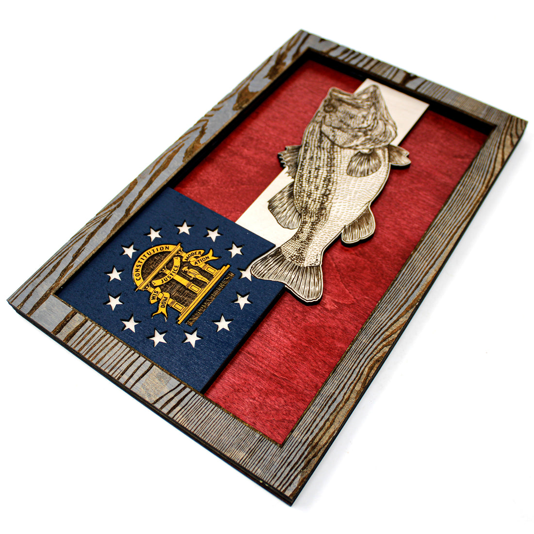 Wall Art - Large Mouth Bass Georgia Flag 3D Wood Art