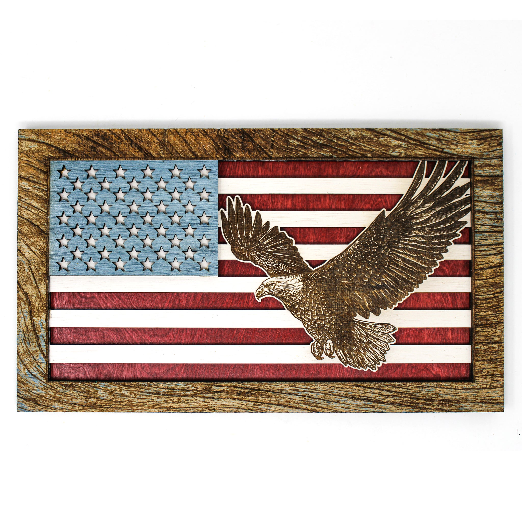 Wall Art - Bald Eagle American Flag 3D Wood Art