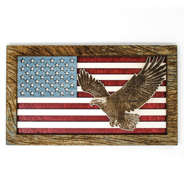 Wall Art - Bald Eagle American Flag 3D Wood Art