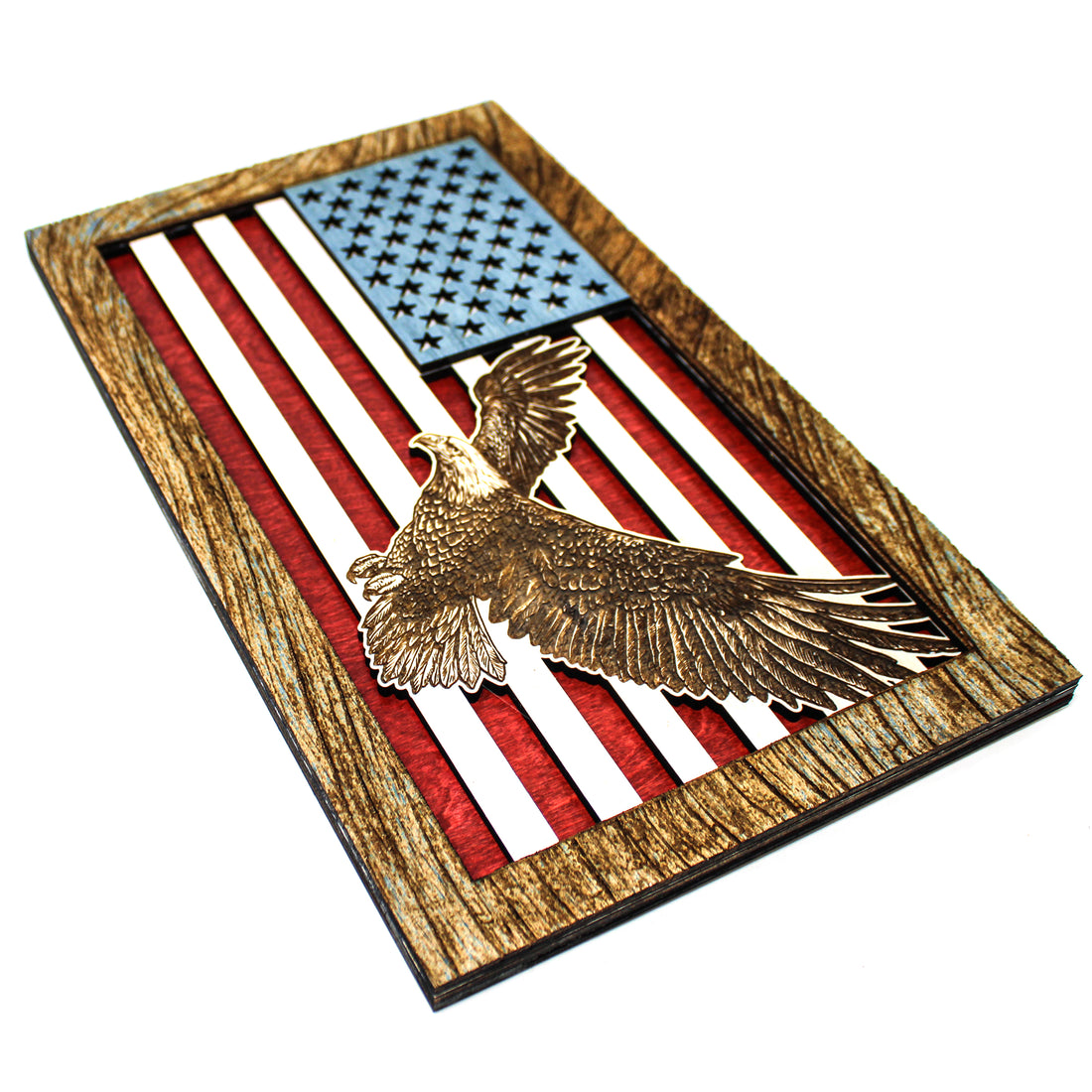 Wall Art - Bald Eagle American Flag 3D Wood Art