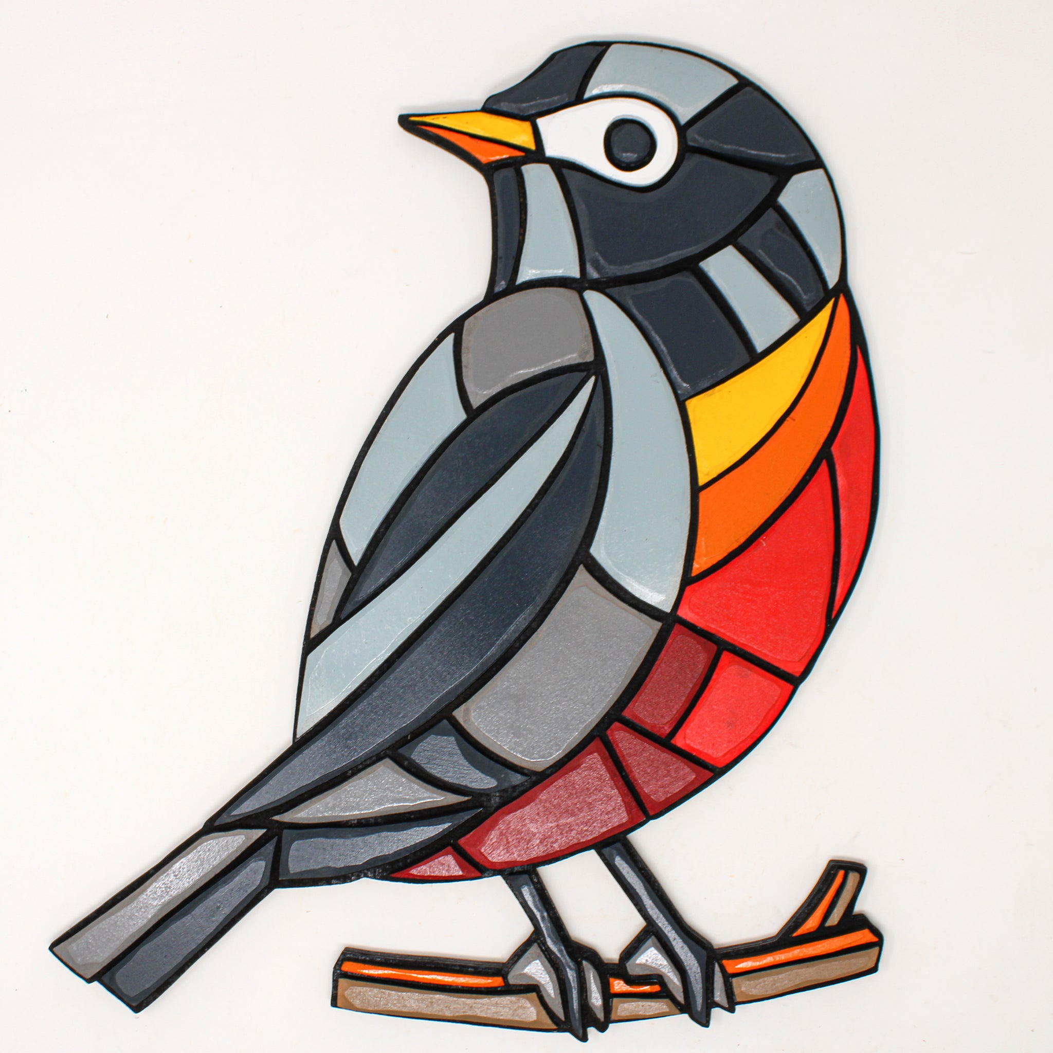 Wall Art - Limited Edition Wood Mosaic - Robin on Branch