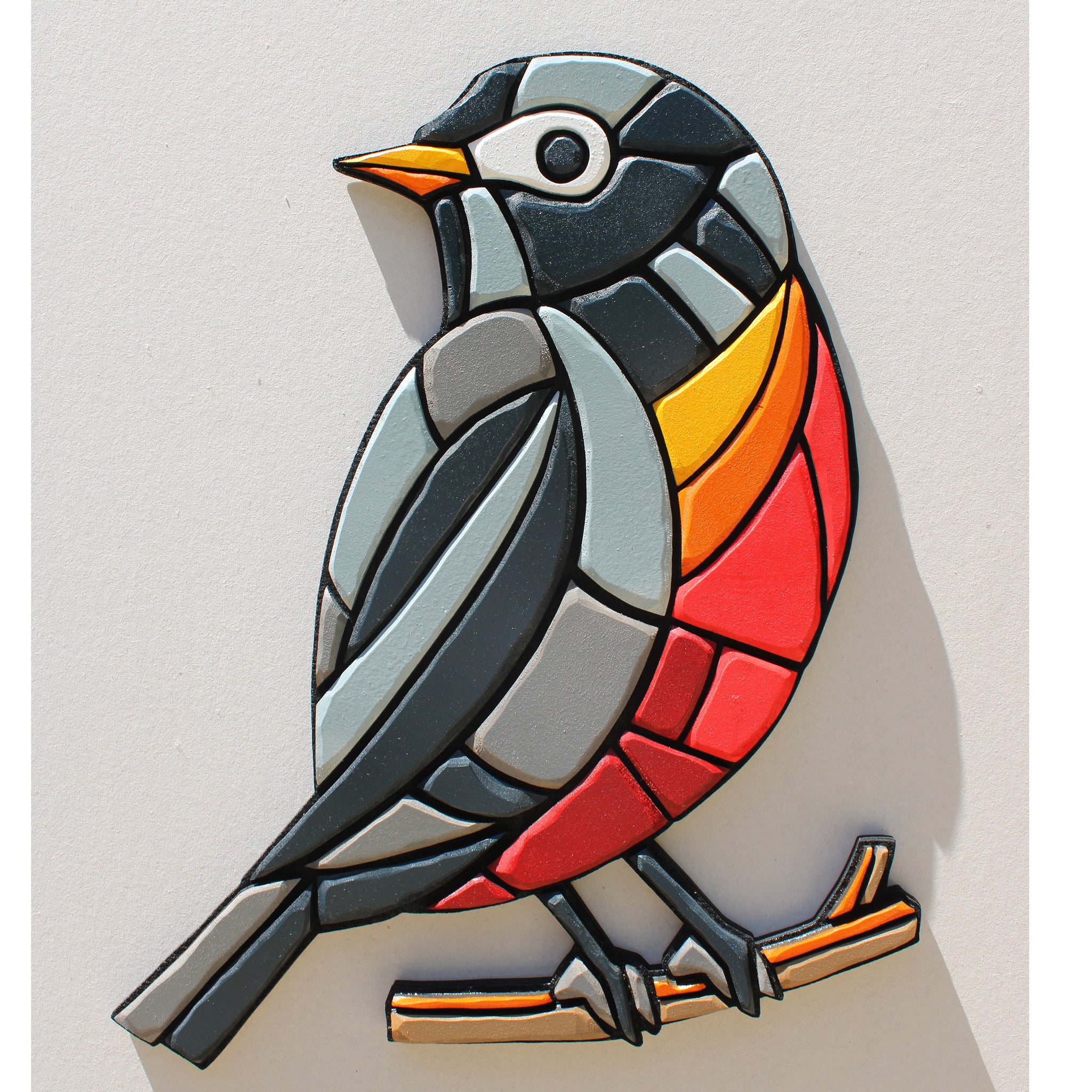 Wall Art - Limited Edition Wood Mosaic - Robin on Branch