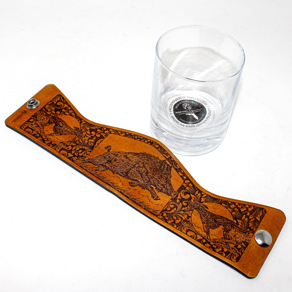 Whiskey Glass Leather Wrap - Boar Pursuit