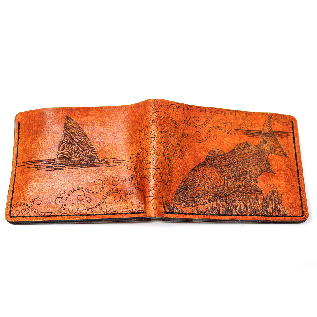 Leather Bill Fold / Bifold Mens Wallet -  Redfish