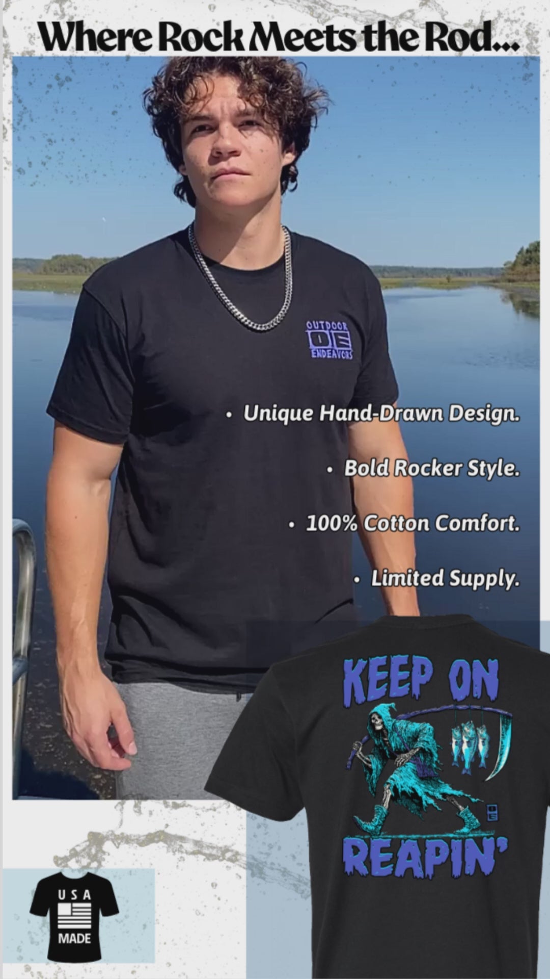 Reaper-KeepOnReapin-Bass-black-graphic-tee-front-back-video