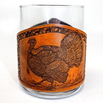 Whiskey Glass Leather Wrap - Turkey Strut