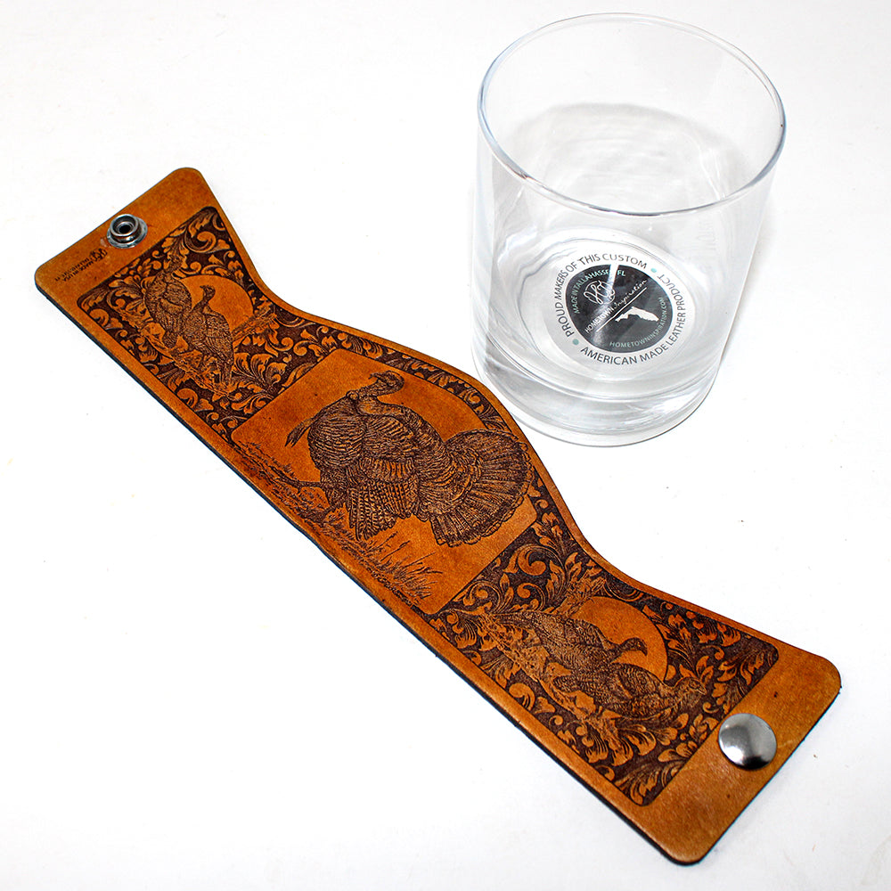 Whiskey Glass Leather Wrap - Turkey Strut