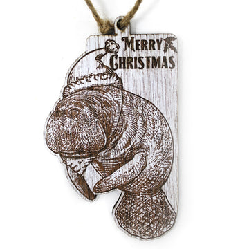 Wood Christmas Ornaments - Manatee Christmas