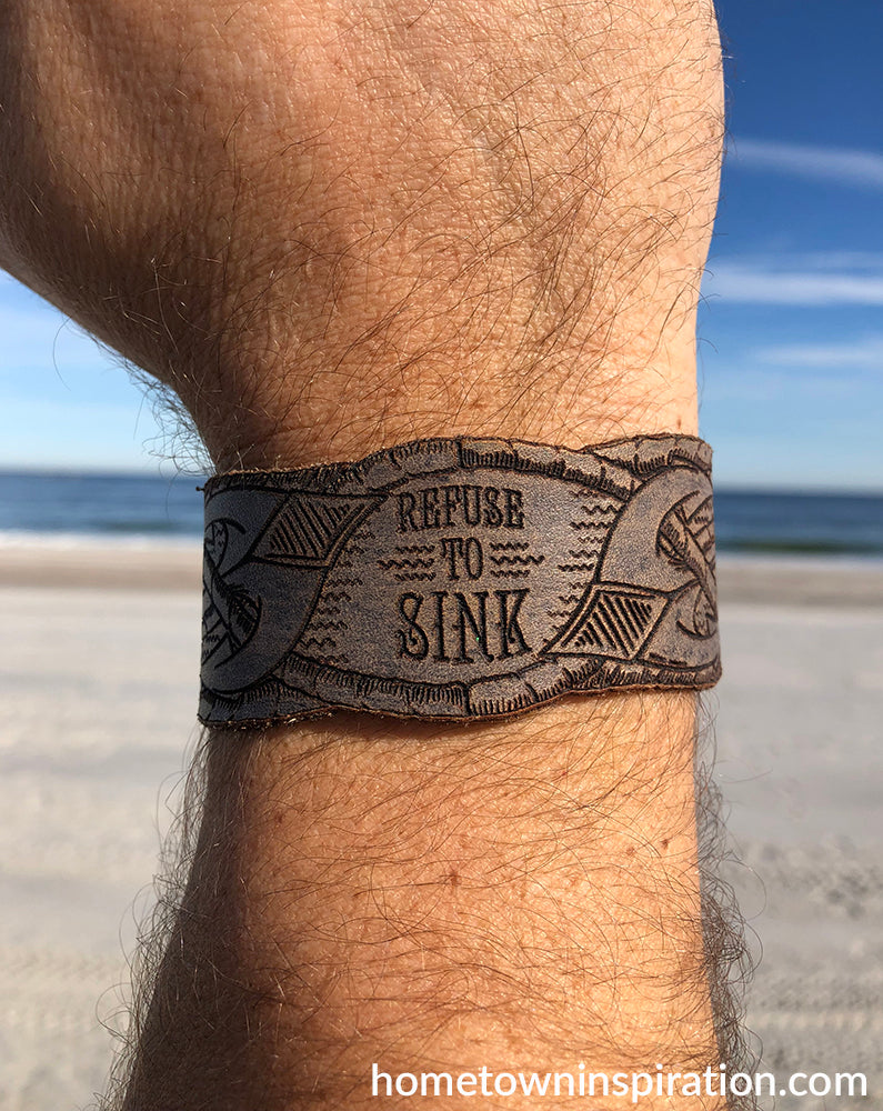 Men's Leather Wristband - Refuse to Sink