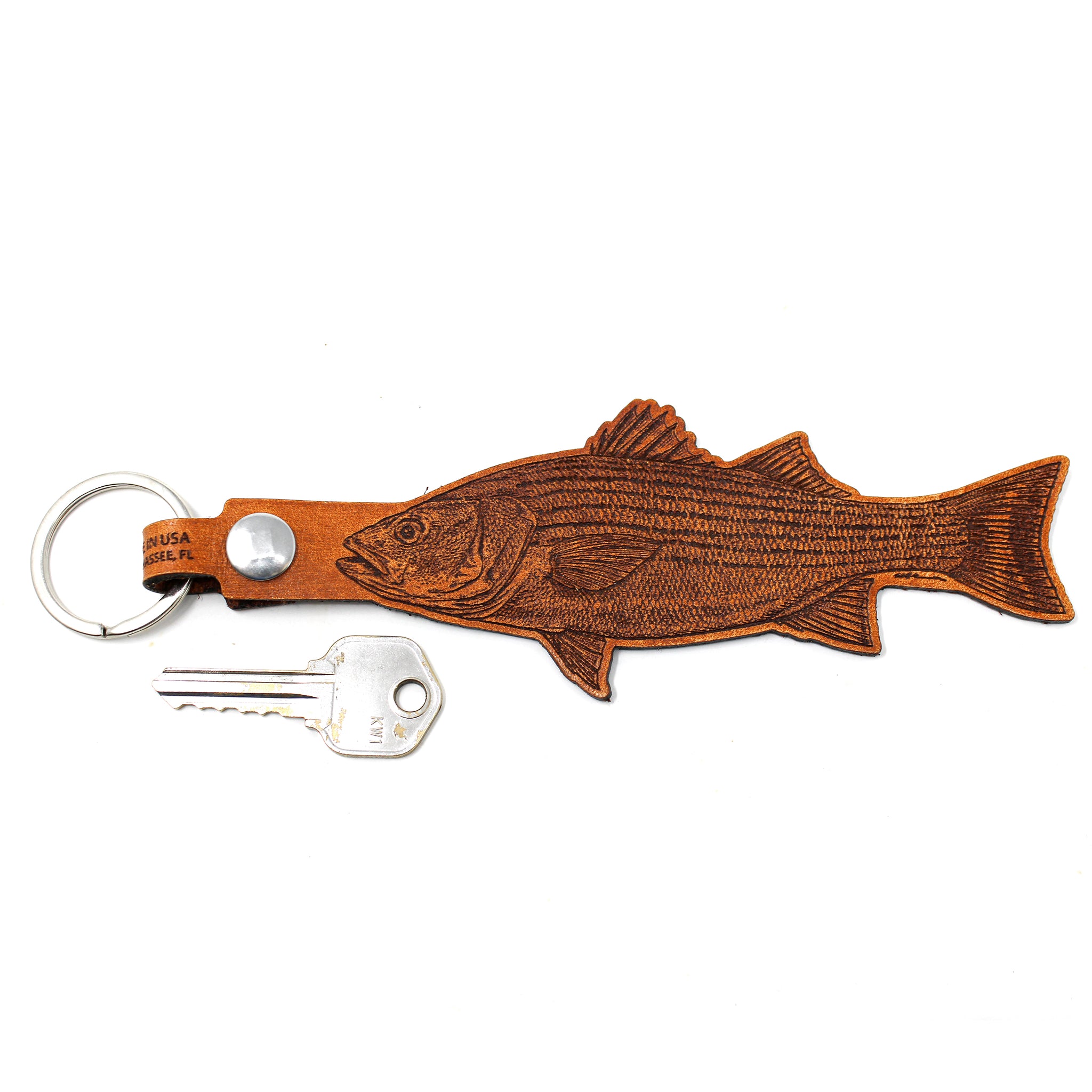 Leather Keychain - Large Striped Sea Bass Keychain