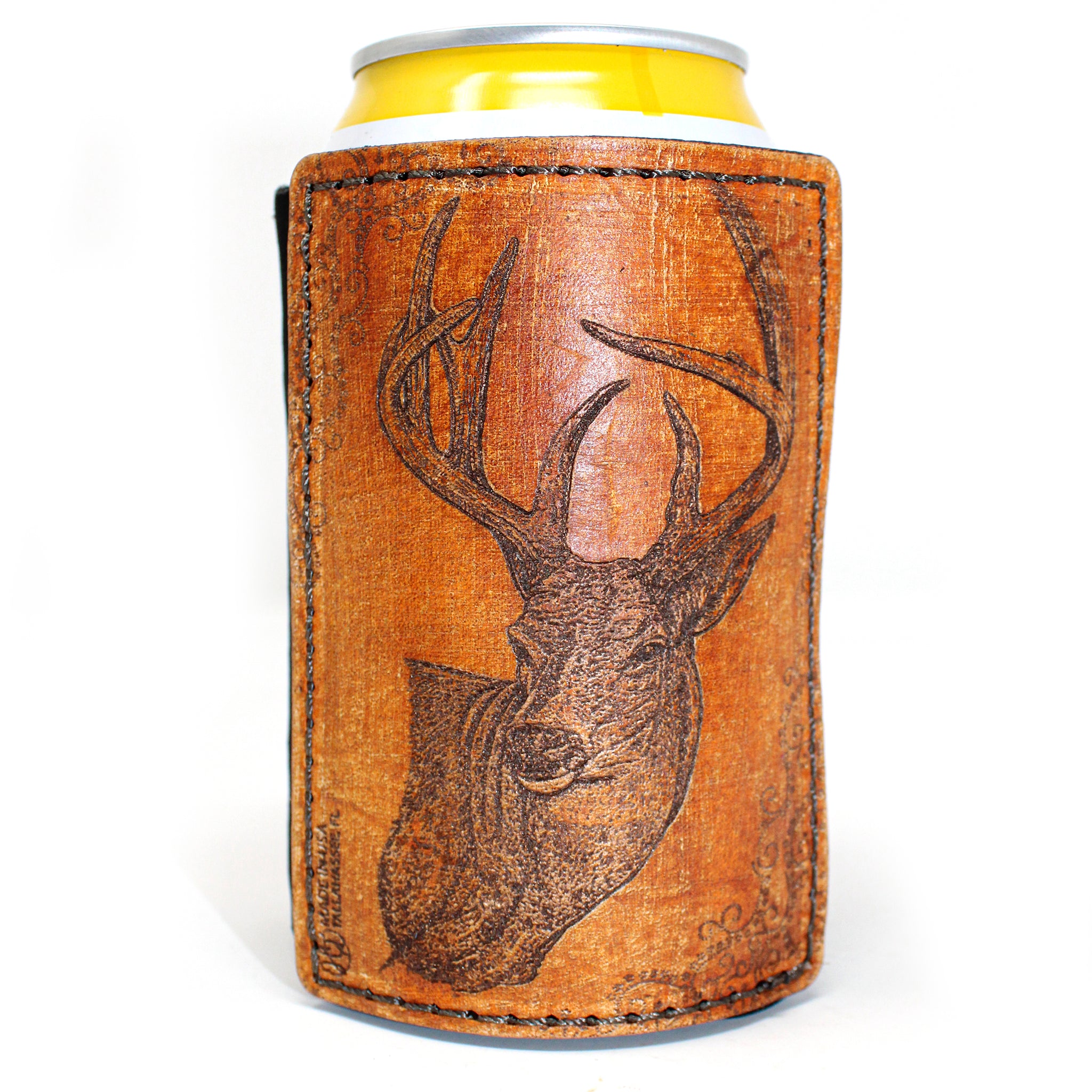 Leather Patch Drink Sleeve - Whitetail Buck