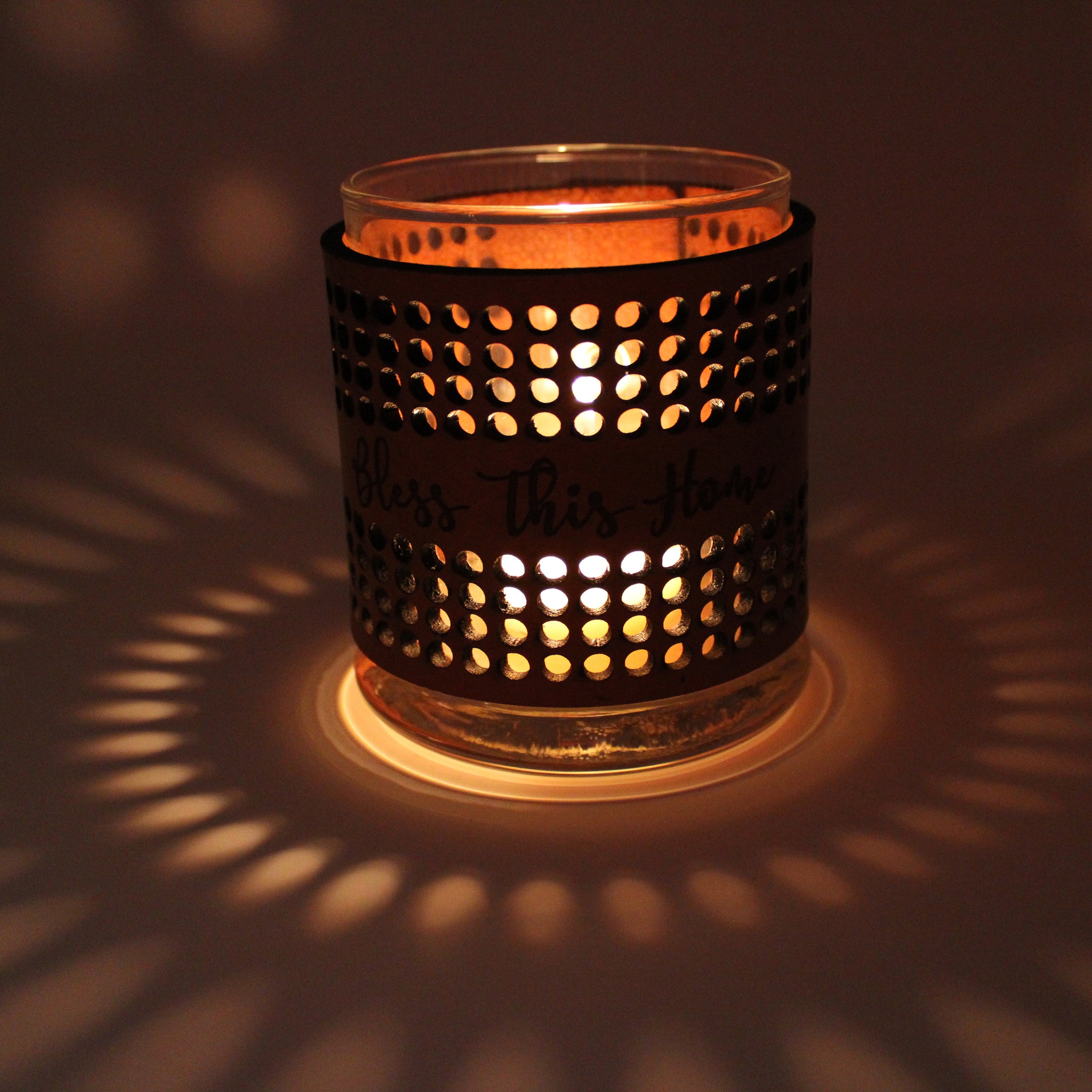 Leather Luminary Candle Set - Arched Circles - Bless This Home