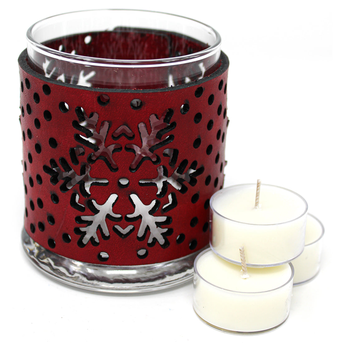 Leather Luminary Candle Set - Snowflakes