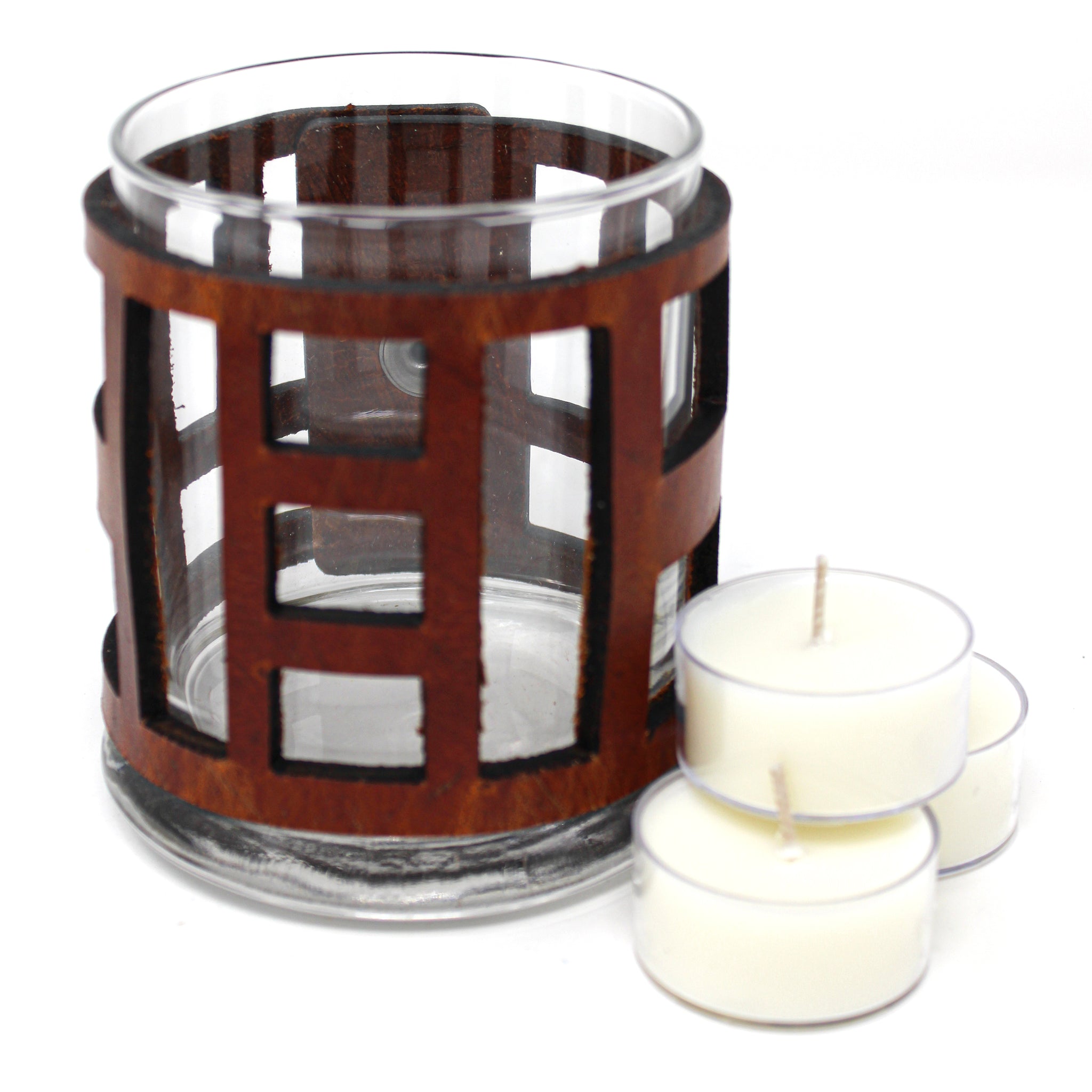 Leather Luminary Candle Set - Rectangles Repeat