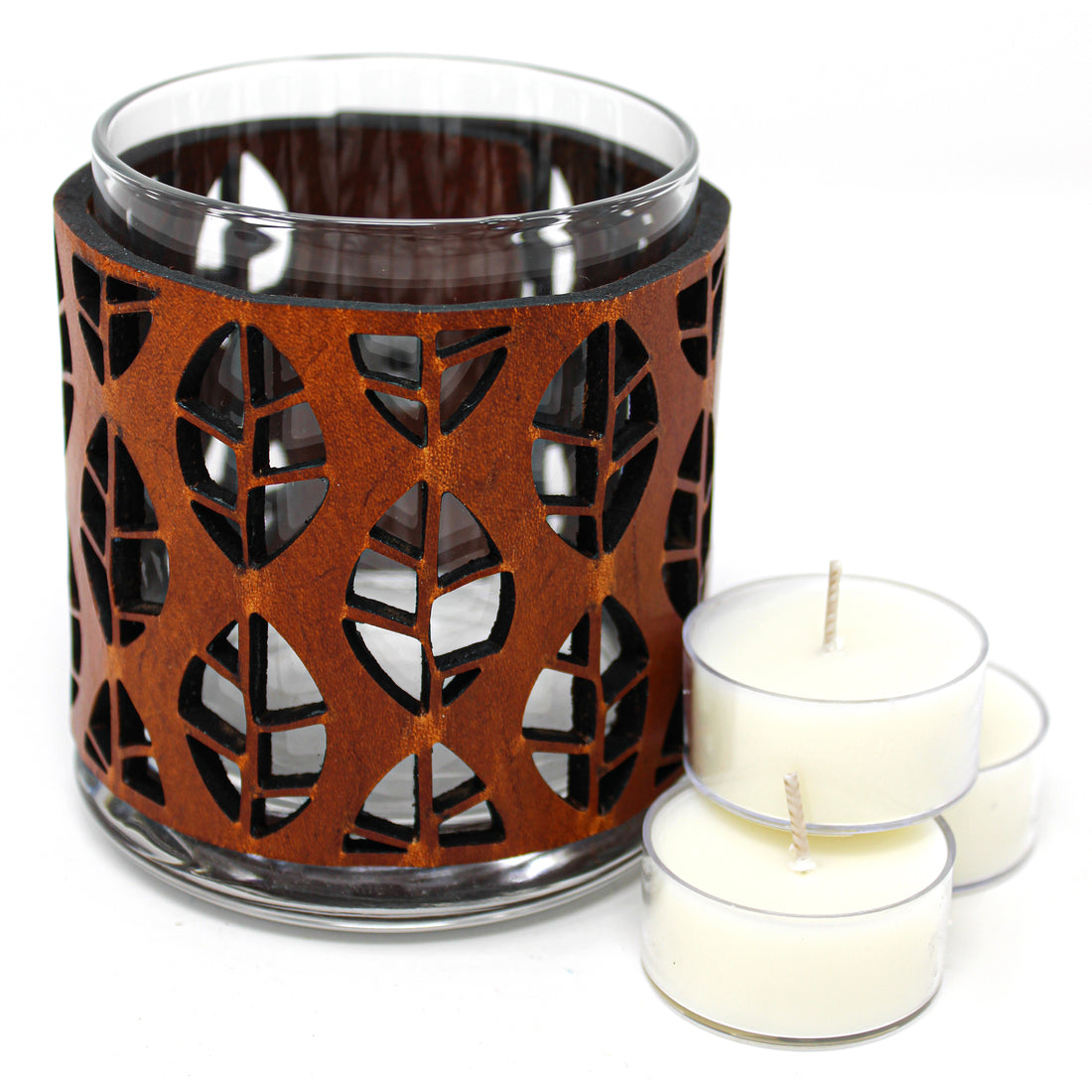 Leather Luminary Candle Set - Autumn Leaves