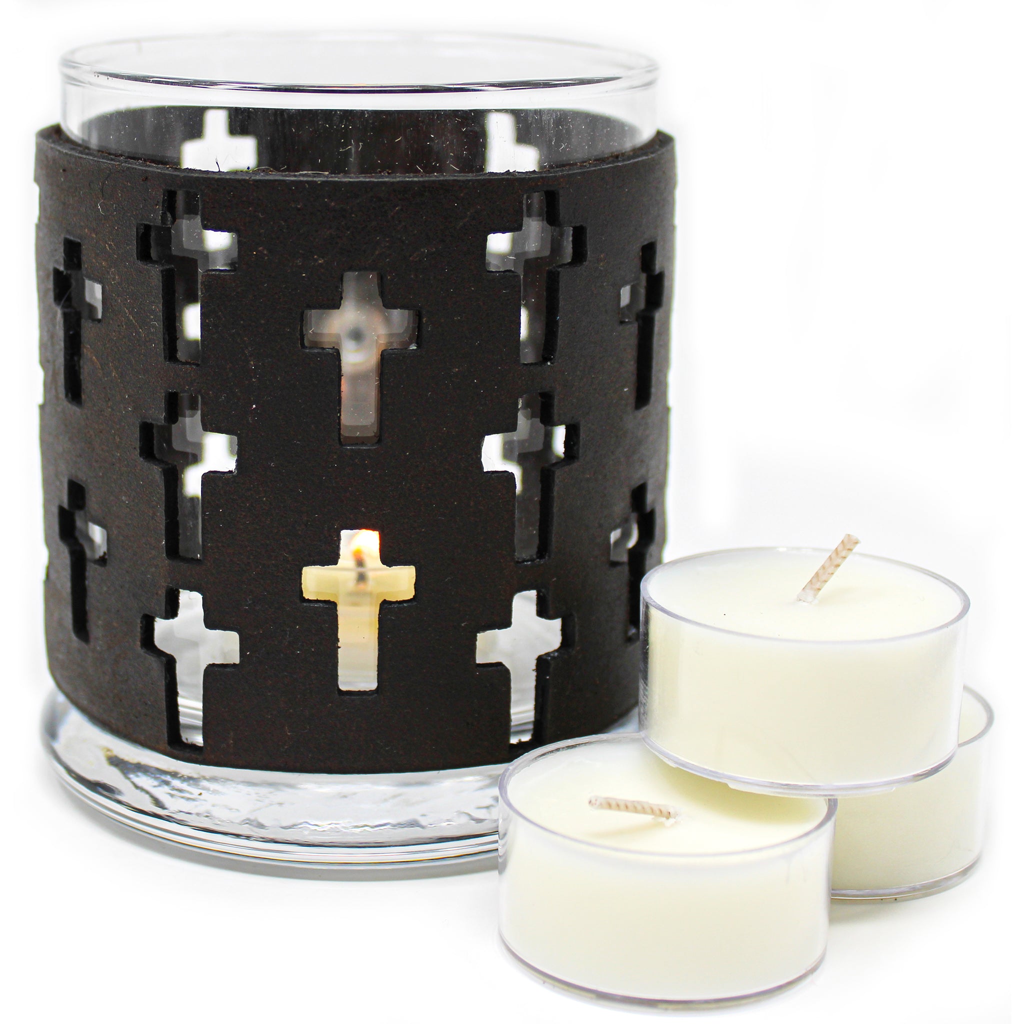 Leather Luminary Candle Set - Crosses