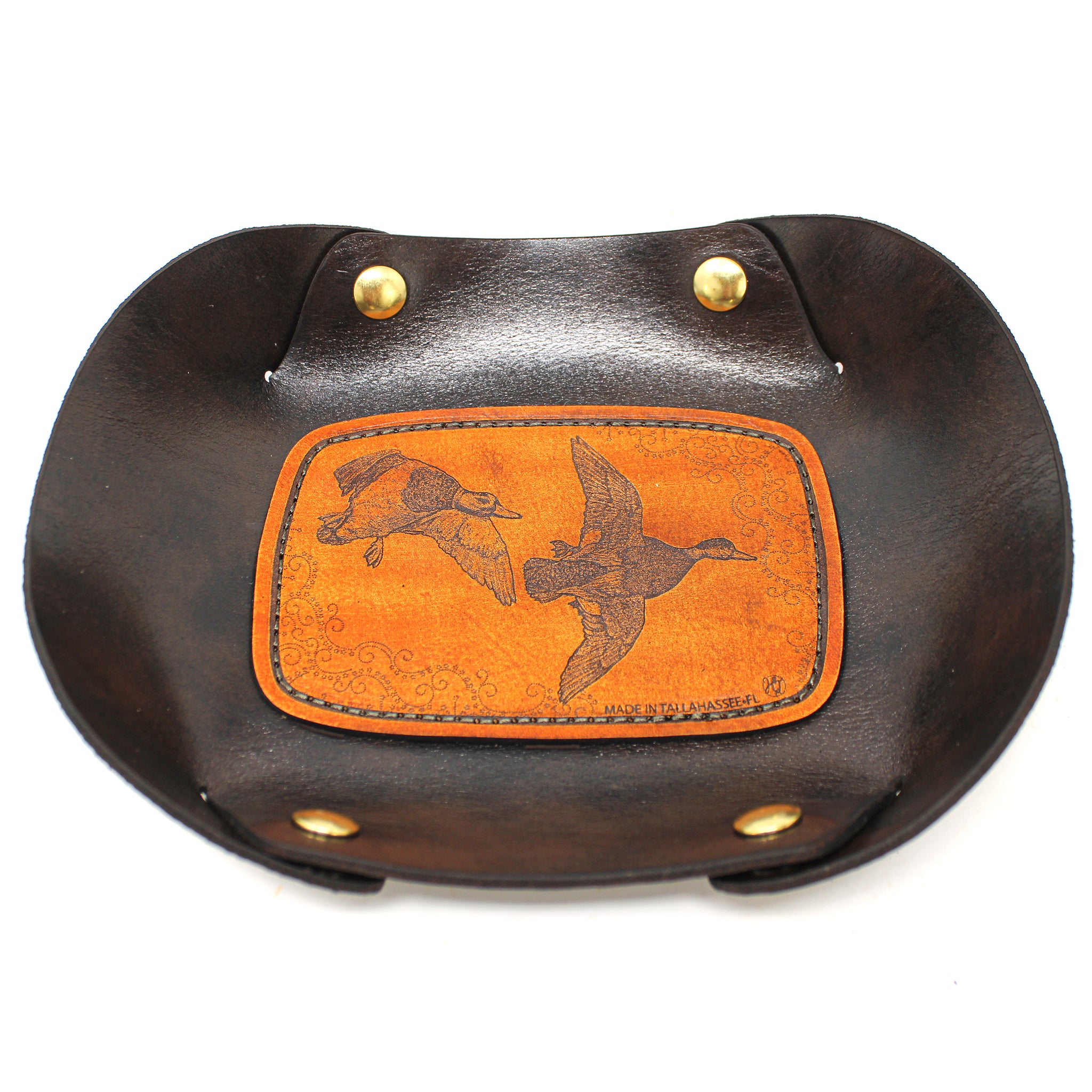 Leather Valet Tray - Mallards in flight