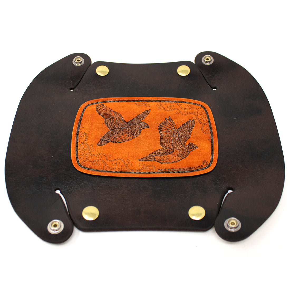 Leather Valet Tray - Quail in flight