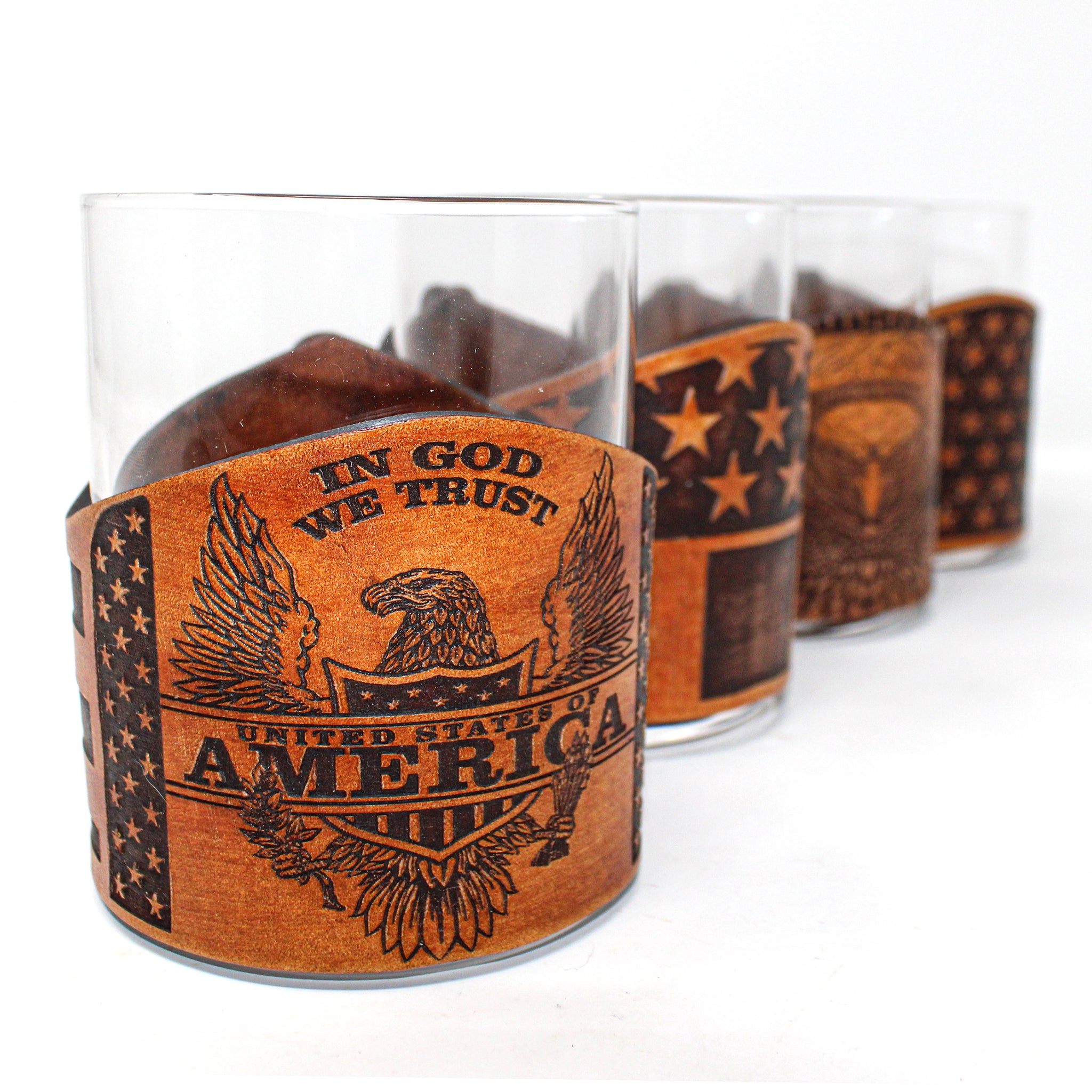 Whiskey Glass Leather Wrap - Patriotic Engraver Set