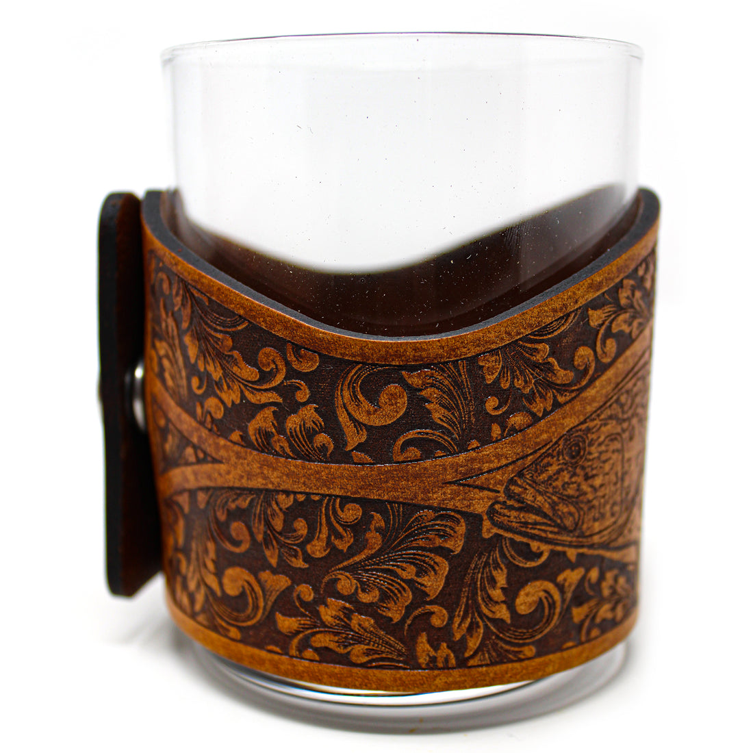 Envoltura de cuero para vaso de whisky - Vidrio GAG Grouper Engraver