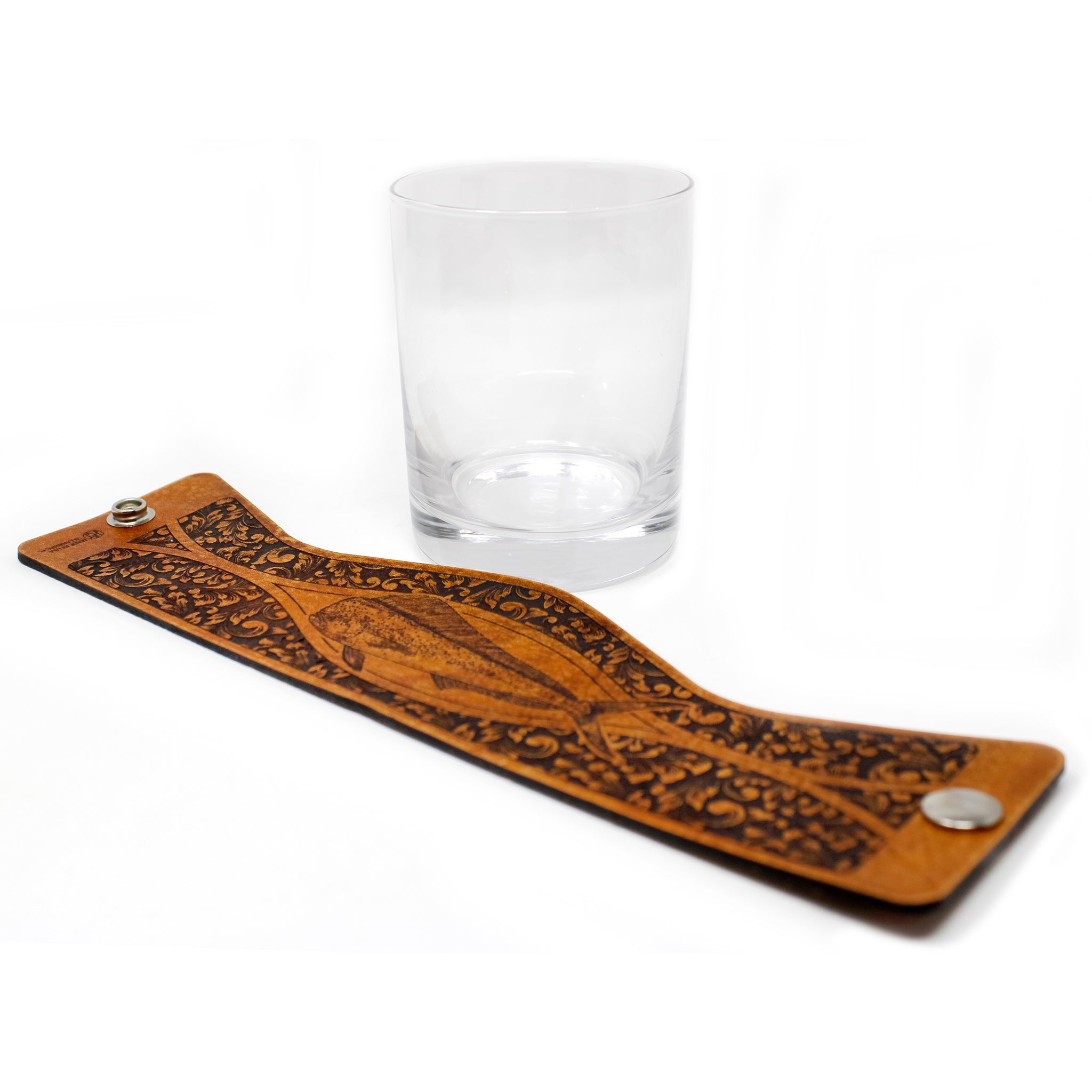 Whiskey Glass Leather Wrap - Mahi Engraver glass