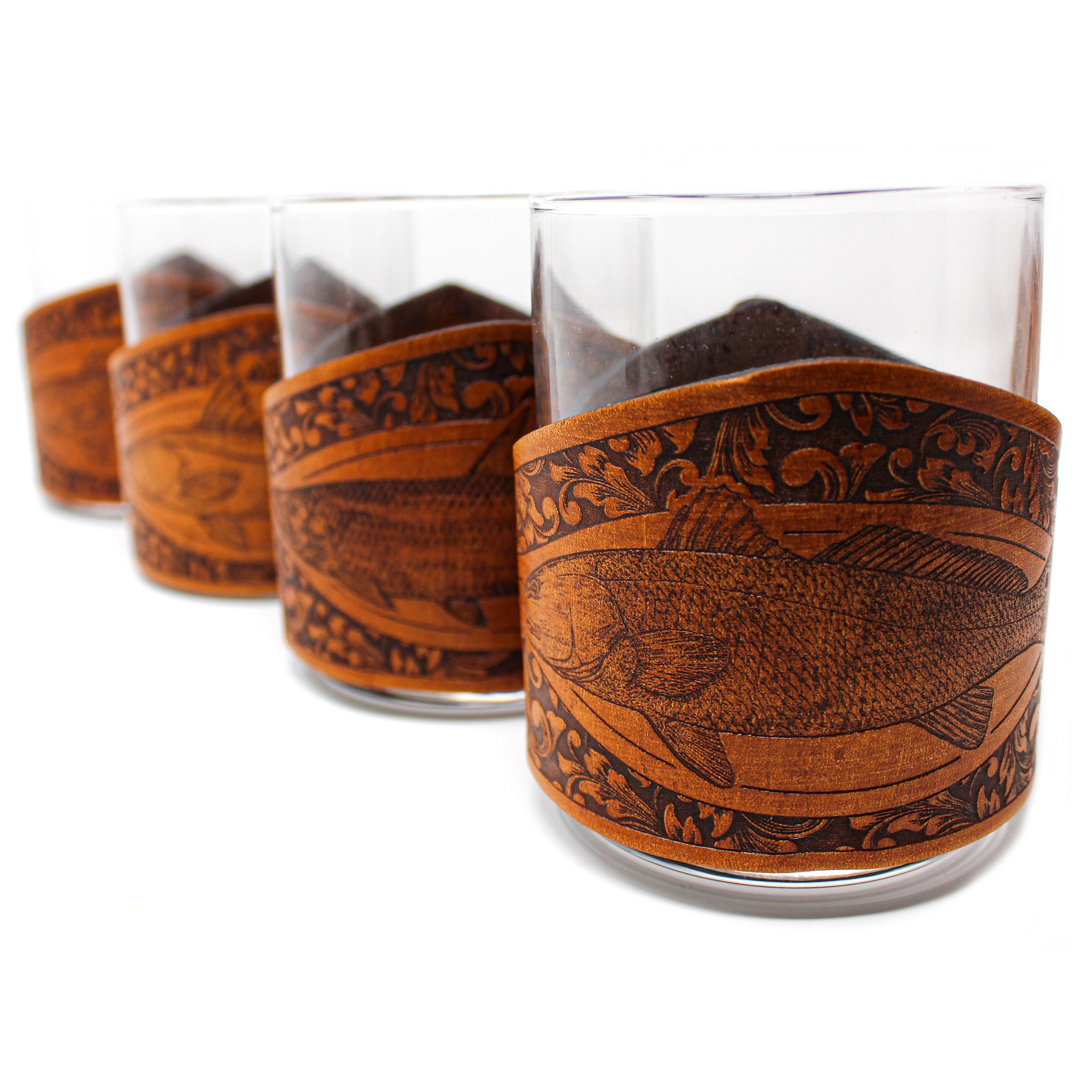 Whiskey Glass Leather Wrap - Inshore Rocks Glass Set