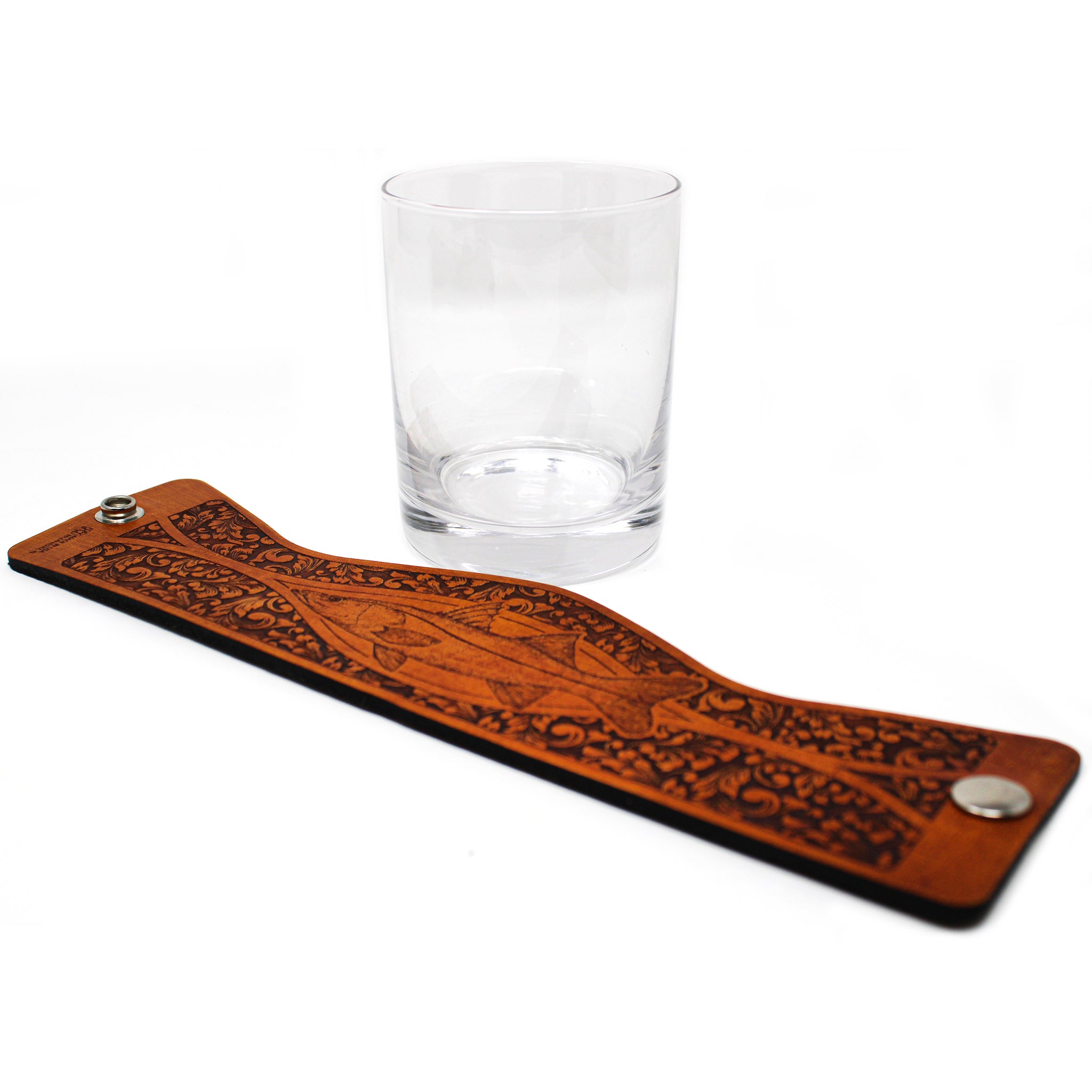 Whiskey Glass Leather Wrap - Snook Engraver glass