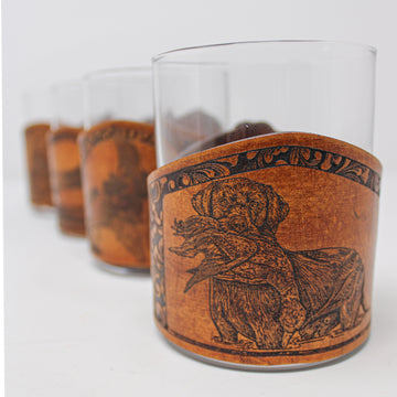 Whiskey Glass Leather Wrap - Duck Hunt Bird Dog Rocks Glass Set