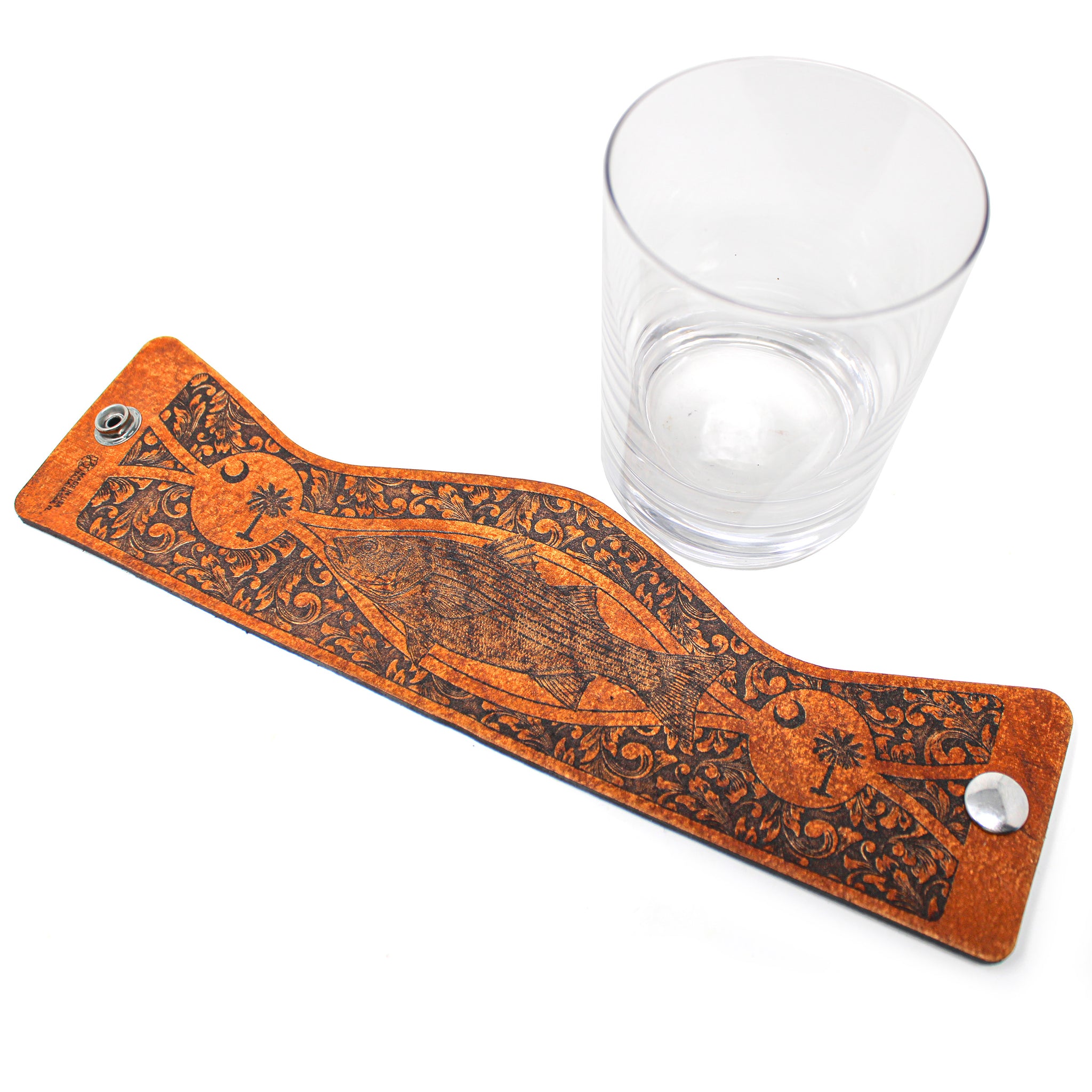 Whiskey Glass Leather Wrap - SC Style Striper Engraver glass