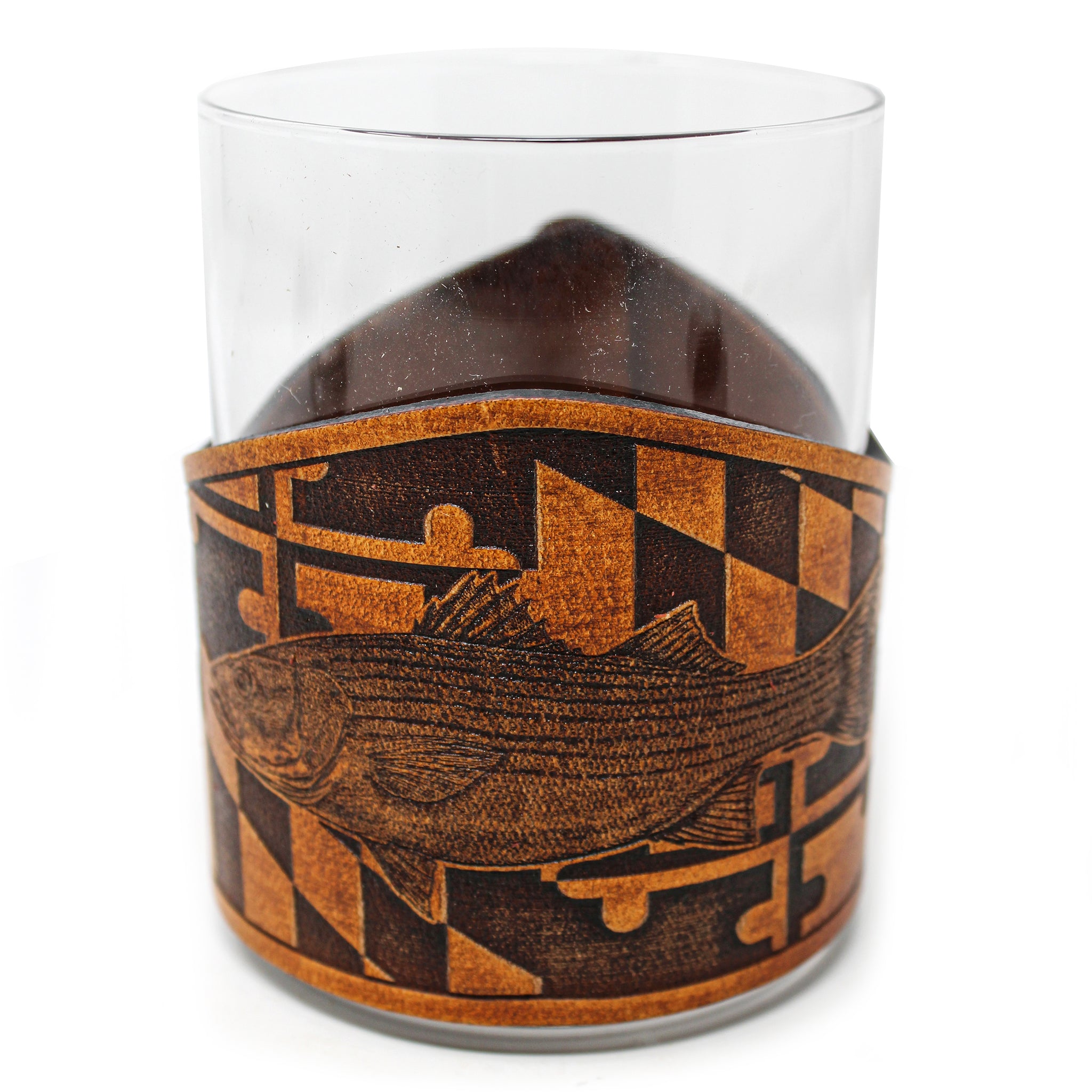 Envoltura de cuero para vaso de whisky - Vidrio grabador estilo MD
