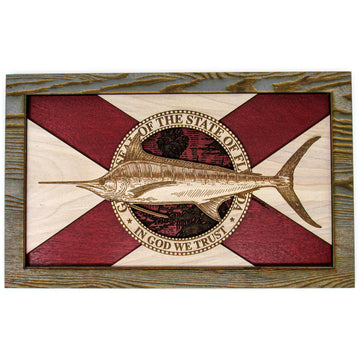 Wall Art - Blue Marlin Florida Flag 3D Wood Art