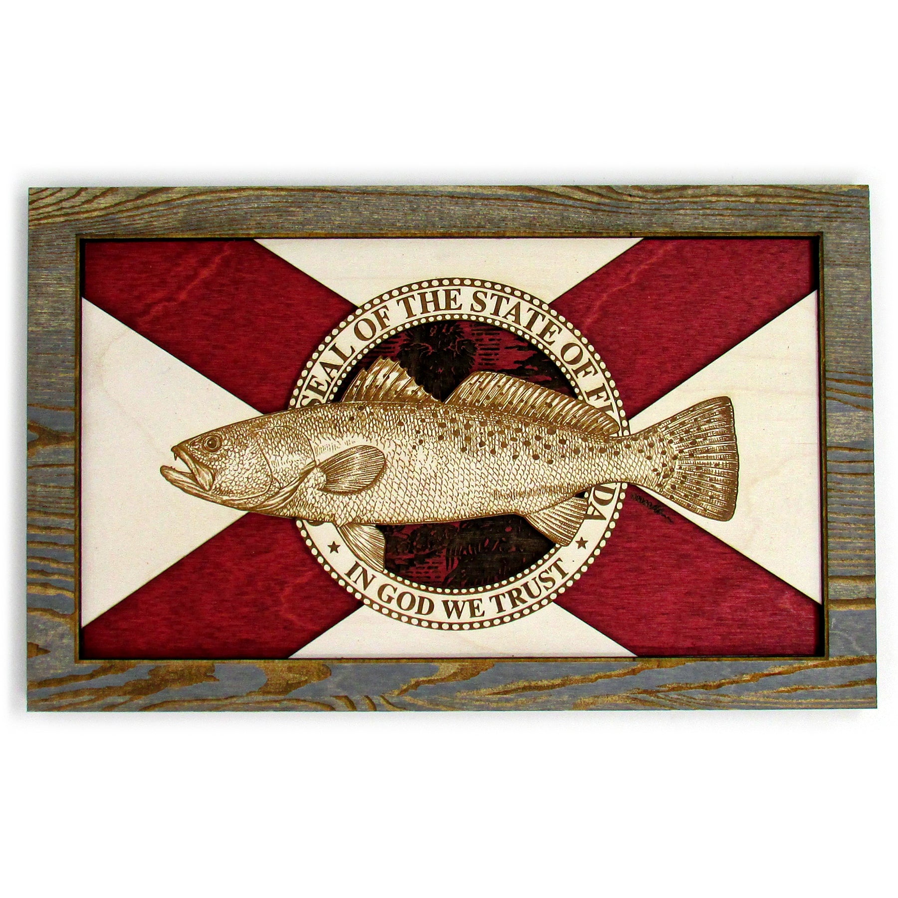Wall Art - Spotted Seatrout Florida Flag 3D Wood Art