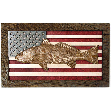 Wall Art - Redfish American Flag 3D Wood Art