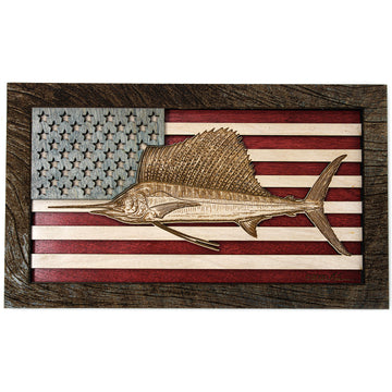 Arte de la pared - Arte de madera 3D de la bandera americana del pez vela