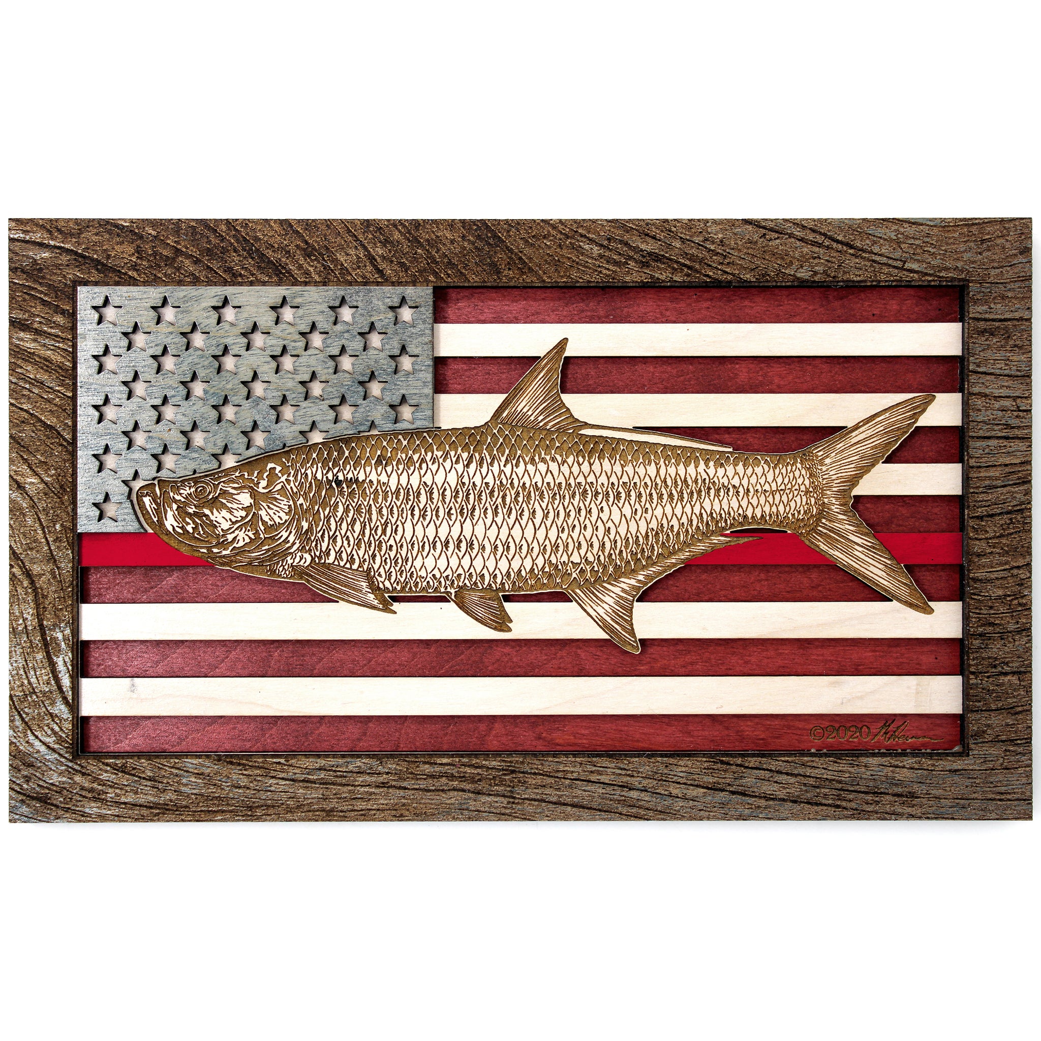 Wall Art - Tarpon American Flag 3D Wood Art