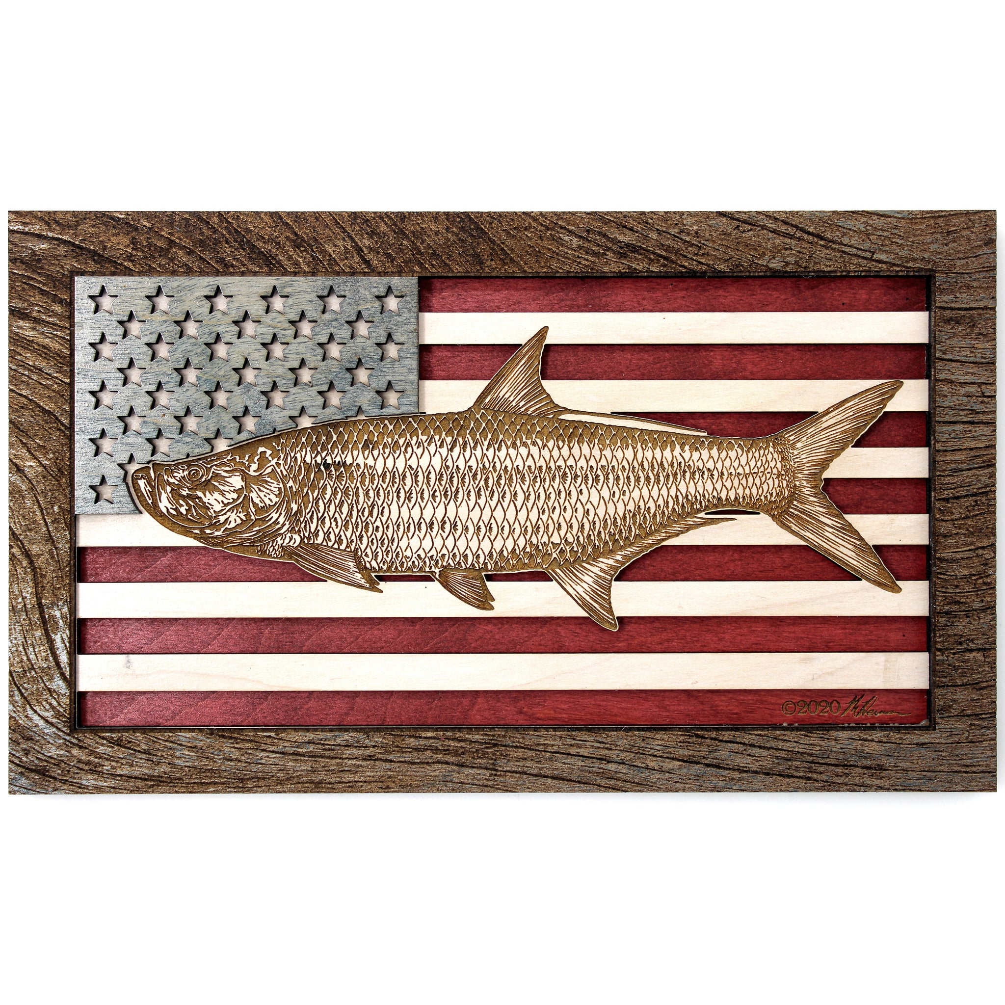 Wall Art - Tarpon American Flag 3D Wood Art