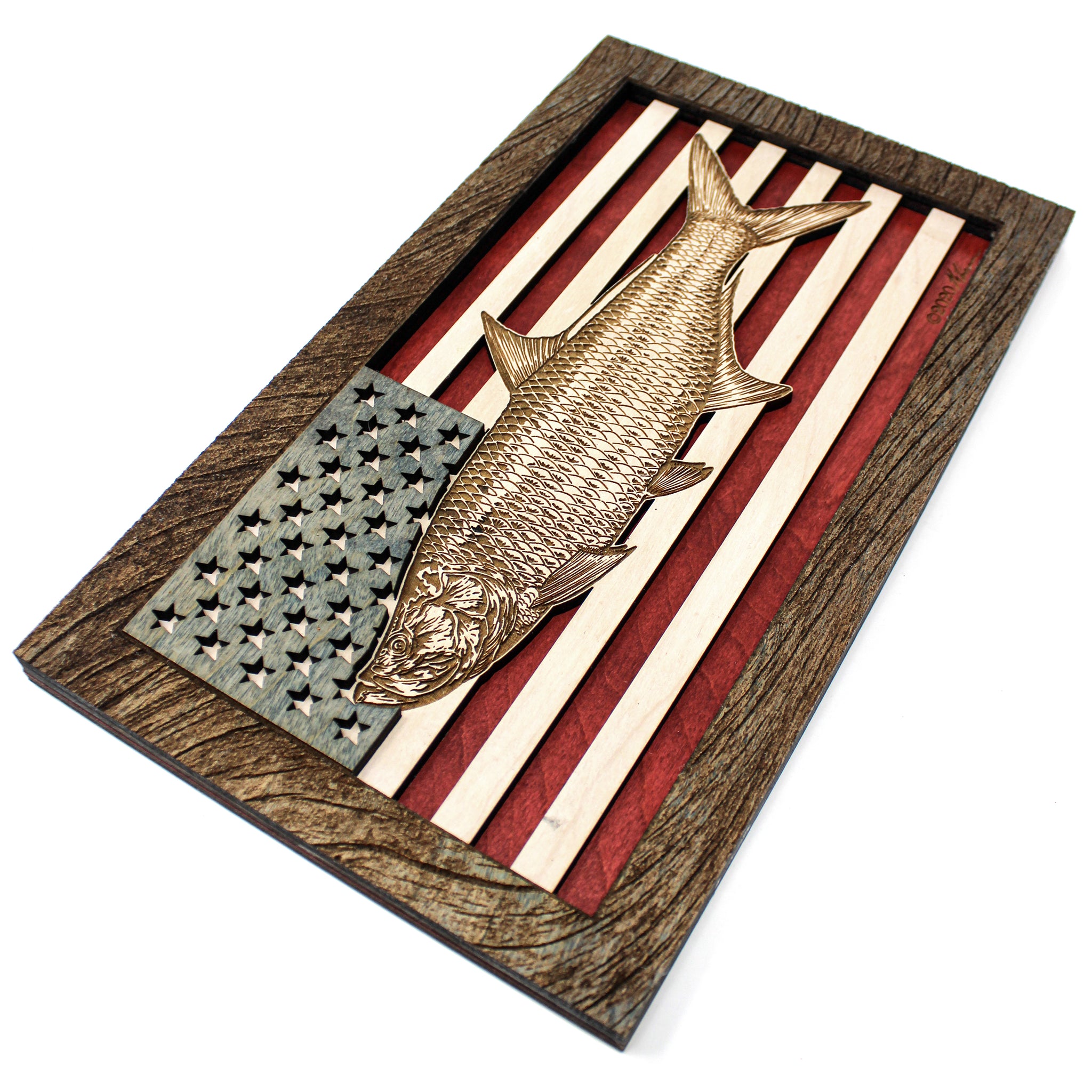 Wall Art - Tarpon American Flag 3D Wood Art