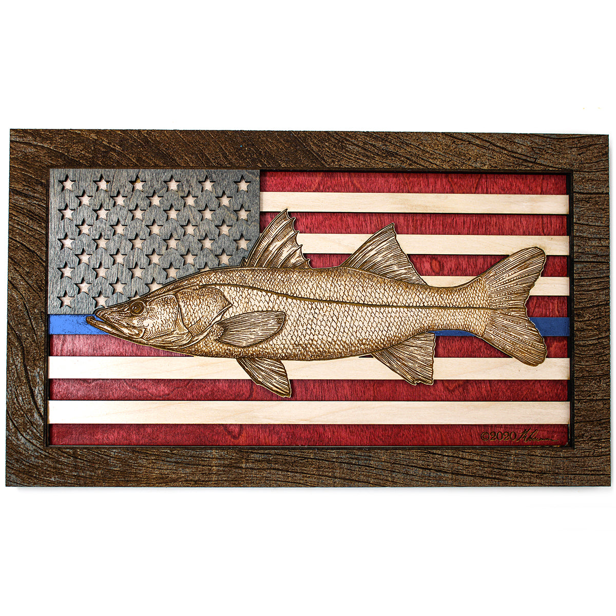 Wall Art - Snook American Flag 3D Wood Art