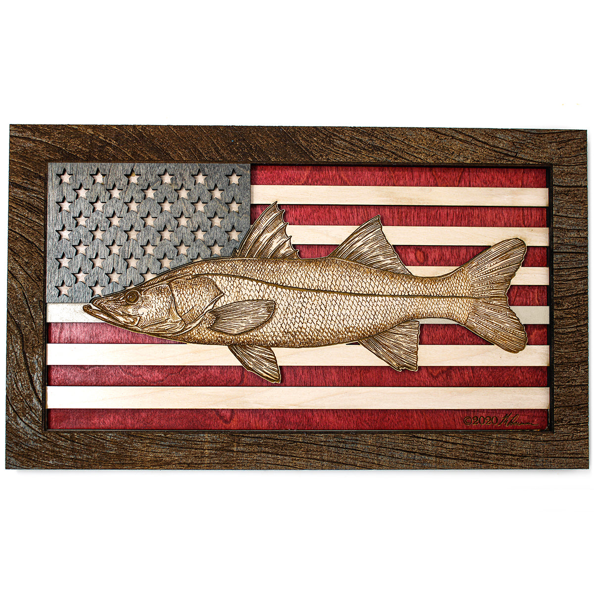 Arte de pared - Arte de madera 3D con bandera estadounidense de róbalo