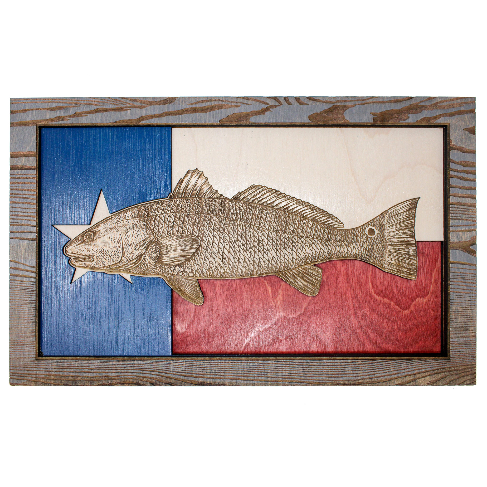 Wall Art - Redfish Texas Flag 3D Wood Art