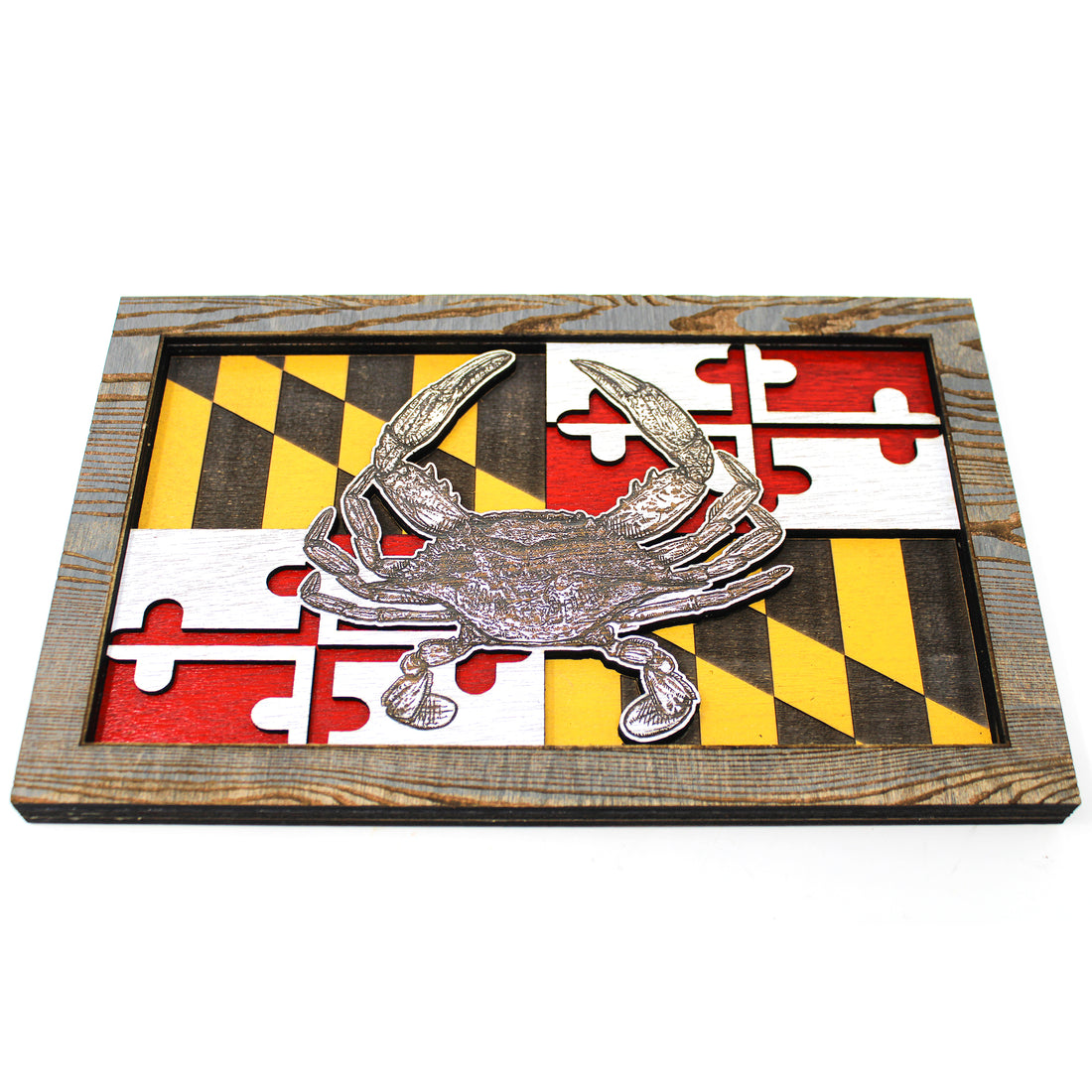 Arte de la pared - Arte de madera 3D de la bandera de Maryland del cangrejo azul