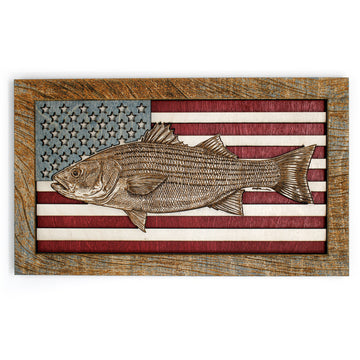 Wall Art - Striped Sea Bass American Flag 3D Wood Art