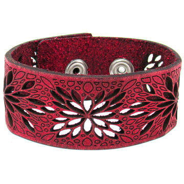 Women's Leather Bracelet - Flower Burst Cut