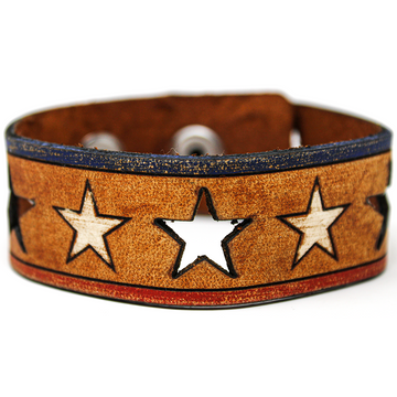 Women's Leather Bracelet - Stars and Bars Repeat